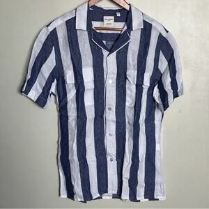 Baird McNutt Murano Men's Striped Button-Down Shirt Blue White 100% Linen Sz L